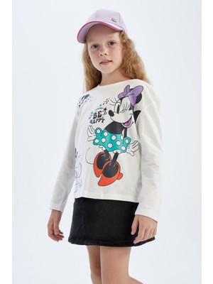 DeFacto Kız Çocuk Disney Mickey & Minnie Bisiklet Yaka Uzun Kollu Tişört Y4825A622AU