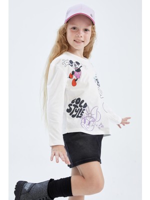 DeFacto Kız Çocuk Disney Mickey & Minnie Bisiklet Yaka Uzun Kollu Tişört Y4825A622AU