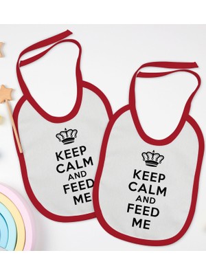 Bk Kids Keep Calm Tasarımlı 2’li Kırmızı Mama Önlüğü-1