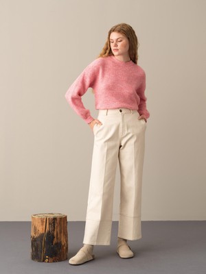 Xint Kadın Pembe Yumuşak Dokulu Bisiklet Yaka Oversize Kazak