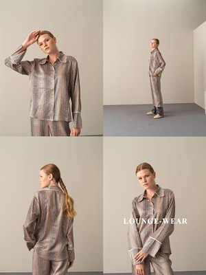 Xint Kadın Bej Pamuk Dokulu Desenli Saten Gömlek