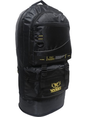 Baggor Wander 55+10 Litre Körüklü Siyah Çok Gözlü Yürüyüş-Seyahat-Okul-Dağcı-Trekking-Kampçı Sırt Çantası