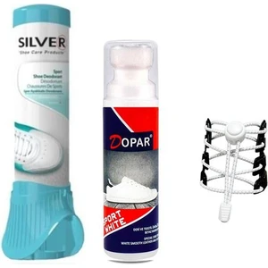 Spor Beyaz Deri ve Kumaş Ayakkabı Boyası 75 Ml. + Silver Ayakkabı Deodorantı Koku Giderici Sprey & Akıllı Bağcık