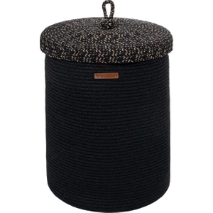 Cesta Kapaklı El Yapımı Pamuklu Siyah Hasır Dekoratif Sepet 45cm 9001
