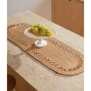 Cesta Amerikan Servis El Yapımı Pamuklu Natural Jüt Örme Dekoratif Runner 37x136cm 9025