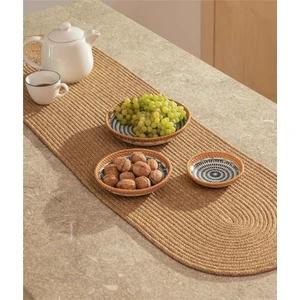 Cesta Amerikan Servis El Yapımı Pamuklu Natural Jüt Örme Düz Runner 37x136cm 9029