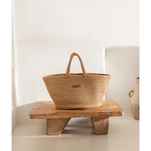 Cesta El Yapımı Pamuklu Natural Hasır Çanta Plaj Gündelik Dekoratif Çanta 26x57cm