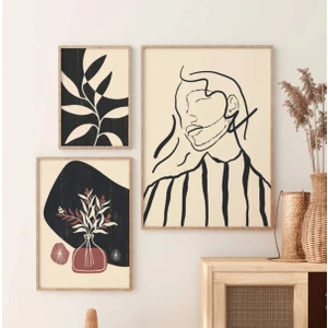 Wood Home Works Ahşap Çerçeveli Üçlü Tablo MESETE50