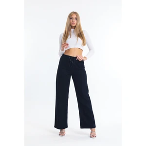 Siyah Beli Lastikli Bol Paça Wide Leg Jean