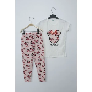 Minnie Mouse Kız Çocuk Beyaz Minnie Mouse Taytlı Ikili Takım