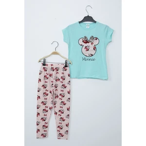Minnie Mouse Kız Çocuk Su Yeşili Minnie Mouse Taytlı Ikili Takım