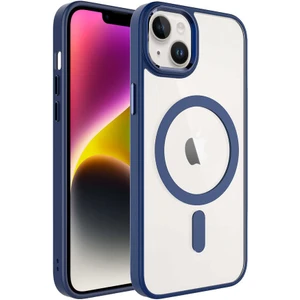 Case 4U Apple iPhone 14 Plus Kılıf Wireless Şarj Özellikli Krom Magsafe Silikon Kapak Lacivert