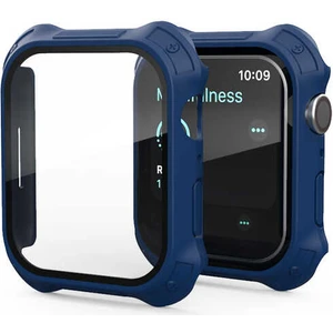 Case 4U Apple Watch 7 Darbe Emici Tank Zırh Kasa ve Mat Görünümlü Ekran Koruyucu Gard 11 45mm Lacivert