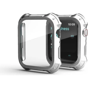 Case 4U Apple Watch 7 Tank Zırh Kasa ve Ekran Koruyucu Gard 10 45mm Gümüş