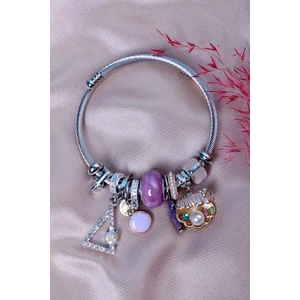 Bhs LifeKadın Charmlı Beyaz Taşlı Midye Figürlü Çelik Bileklik