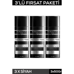 Keratin Fibers Siyah Topik Saç Tozu 50gr X3