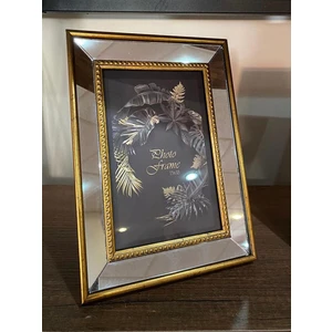 Aynalı Çerçeve, Cam Aynalı Altın Renk Çerçeveli Fotoğraf Çerçevesi, 13X18CM