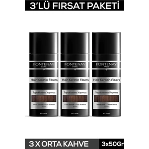 Keratin Fibers Orta Kahve Topik Saç Tozu 50gr X3