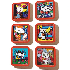 Hayat Poster Sevimli Kediler Picasso Artı Temalı 6lı Retro Ahşap Bardak Altlığı Seti