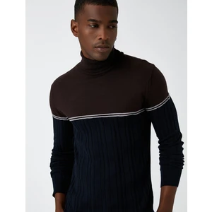 Balıkçı Yaka Triko Kazak Renk Bloklu