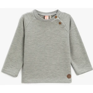 Basic Ribanalı Düğme Detaylı Sweatshirt Pamuklu