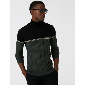 Balıkçı Yaka Triko Kazak Renk Bloklu