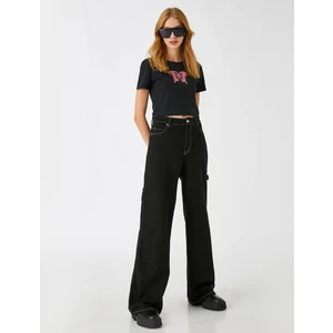 Crop Tişört Baskılı Kısa Kollu