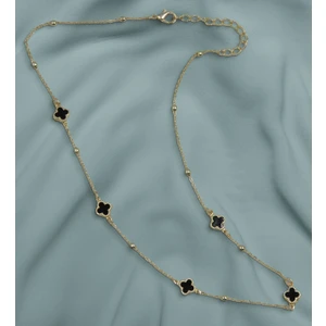 Bk Gift Siyah Mineli Sıralı Gold Yonca Kolye