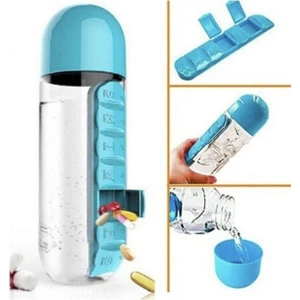 BYZ Home 7 Bölmeli Haftalık Ilaç Kutusu Hap Hazneli Su Şişesi 600 ml
