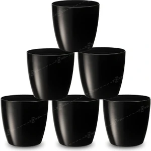 6 Adet 1,9 Litre Siyah Izgaralı Tabaksız Plastik Saksı Yakut No2 Ø15X13CM
