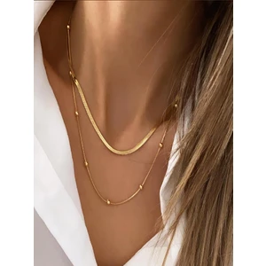 Gena Moda Gold Renk Italyan Kolye ve Dorika Toplu Paslanmaz Çelik Kolye Kombin