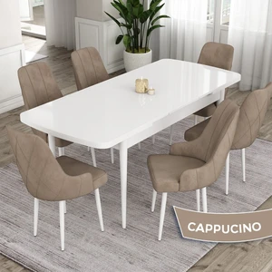 Concept Eta Serisi 80 x 132 cm Açılabilir Mdf Mutfak Masa Takımı Beyaz Masa 6 Sandalye