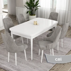 Concept Eta Serisi 80 x 132 cm Açılabilir Mdf Mutfak Masa Takımı Beyaz Masa 6 Sandalye