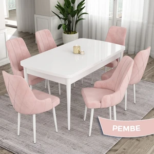 Concept Eta Serisi 80 x 132 cm Açılabilir Mdf Mutfak Masa Takımı Beyaz Masa 6 Sandalye