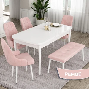 Concept Eta Serisi 80 x 132 cm Açılabilir Mdf Mutfak Masa Takımı Beyaz Masa 4 Sandalye ve 1 Bench