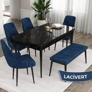 Concept Eta Serisi 80 x 132 cm Açılabilir Mdf Mutfak Masa Takımısiyah Mermer Desen Masa 4 Sandalye ve 1 Bench