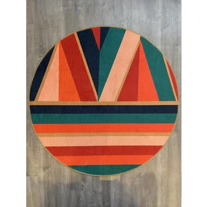 Rugs Modern Mira 863 Çok Renkli Çizgili Geometrik Desen Yuvarlak Modern Halı