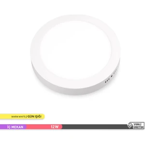 ACK 12W Sıva Üstü Yuvarlak LED Panel Armatür Beyaz Gövde 3000K Gün Işığı