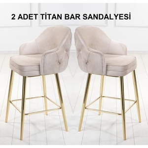 Pi Sandalye Titan Silinebilir Babyface Kumaş Gold Ayak Ada Mutfak ve Bar Sandalyesi Bar Taburesi 2'li