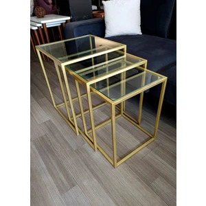 Athena 3'lü Kare Gold Metal Zigon Sehpa