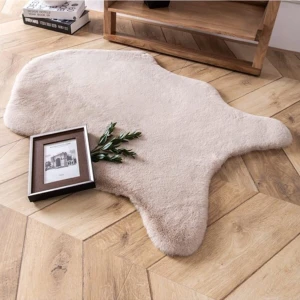 Saraz Halı Dekoratif Tavşan Tüyü Post Peluş Kaymaz Ekstra Yumuşak Puffy Peluş Kum Beji