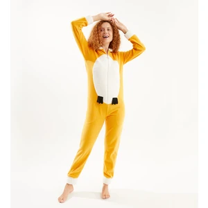 Kadın Hardal Penguen Arka Fermuarlı Polar Tulum