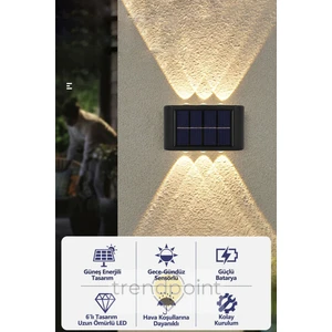 1ADET Modern Solar 6ledli Çift Taraflı Aplik Güneş Enerjili Aydınlatma Duvar Lambası