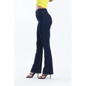 Lacivert Ispanyol Paça Kot Pantolon Flare Jean
