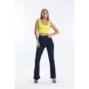 Lacivert Ispanyol Paça Kot Pantolon Flare Jean