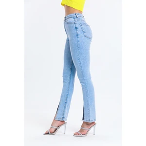 Buz Mavi Ispanyol Paça Yırtık Kot Pantolon Flare Jean