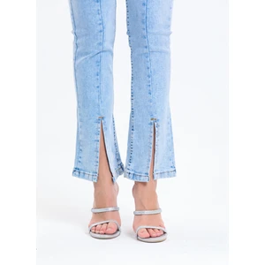 Buz Mavi Ispanyol Paça Yırtık Kot Pantolon Flare Jean