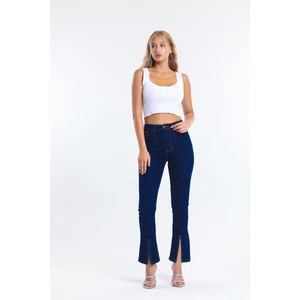Lacivert Ispanyol Paça Yırtık Kot Pantolon Flare Jean