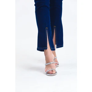 Lacivert Ispanyol Paça Yırtık Kot Pantolon Flare Jean