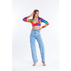 Buz Mavi Bol Paça Salaş Kot Pantolon Flare Jean